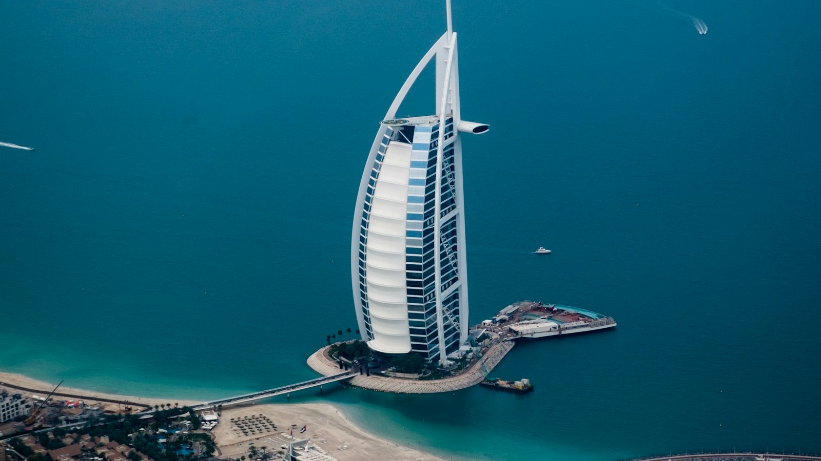 Aerial view of the Burj Al Arab hotel in Dubai