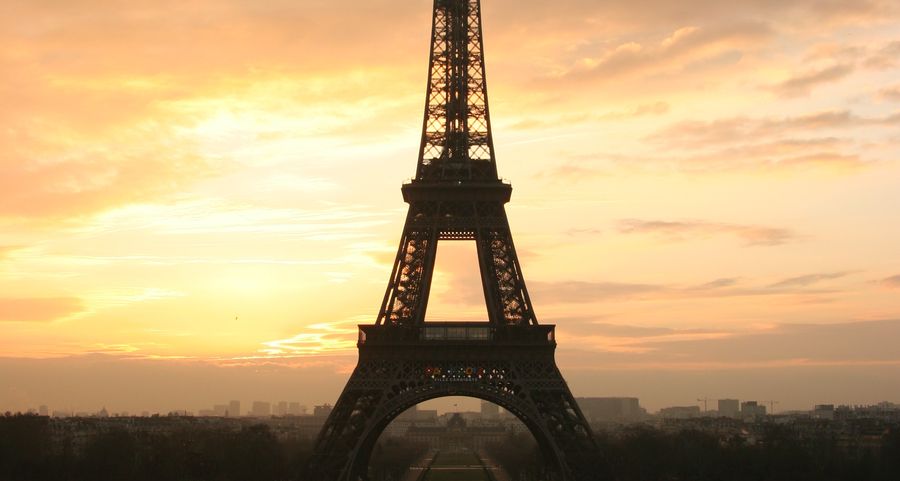 Eiffel Tower silhouette at sunset, Paris