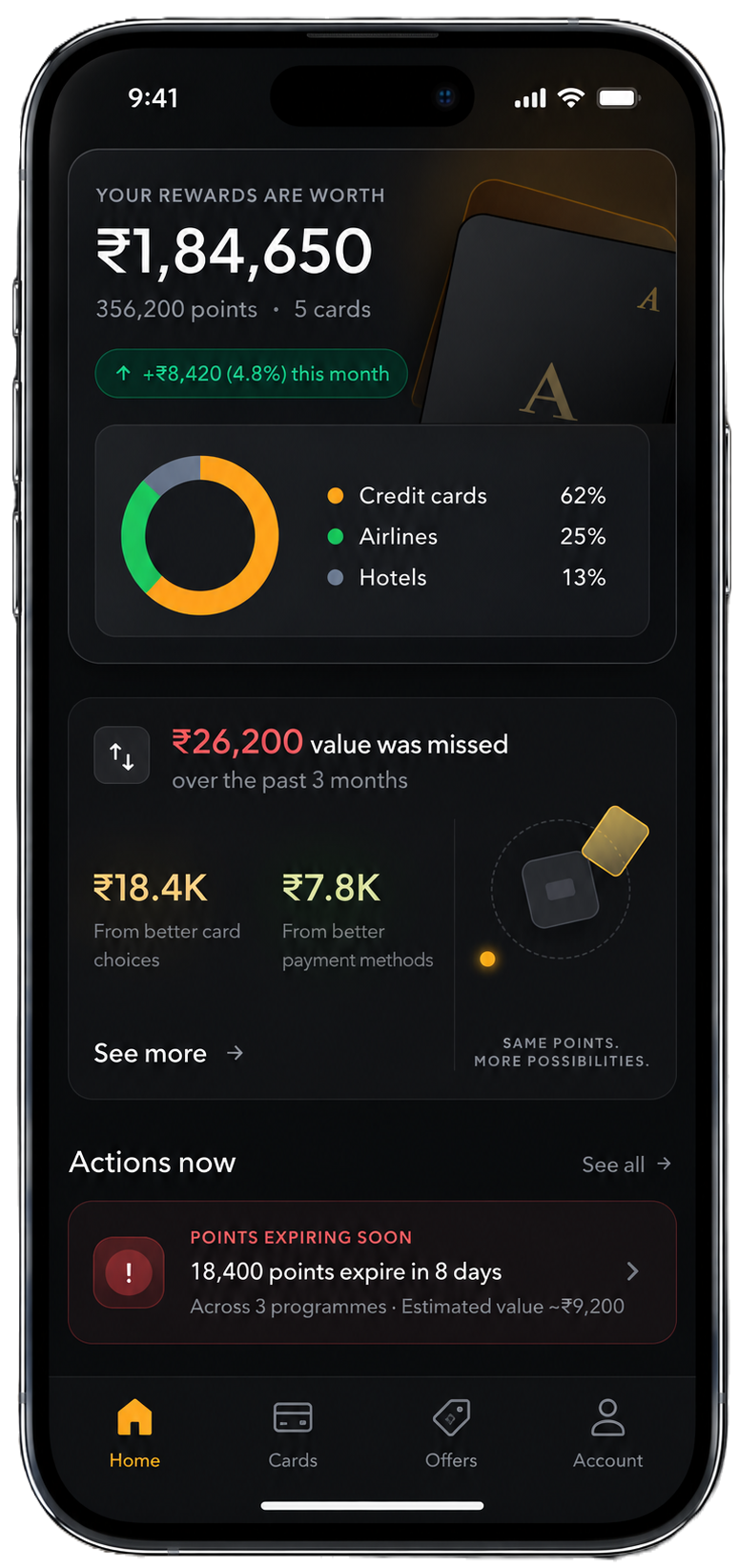 Back to the Points app home screen showing your total rewards wallet value