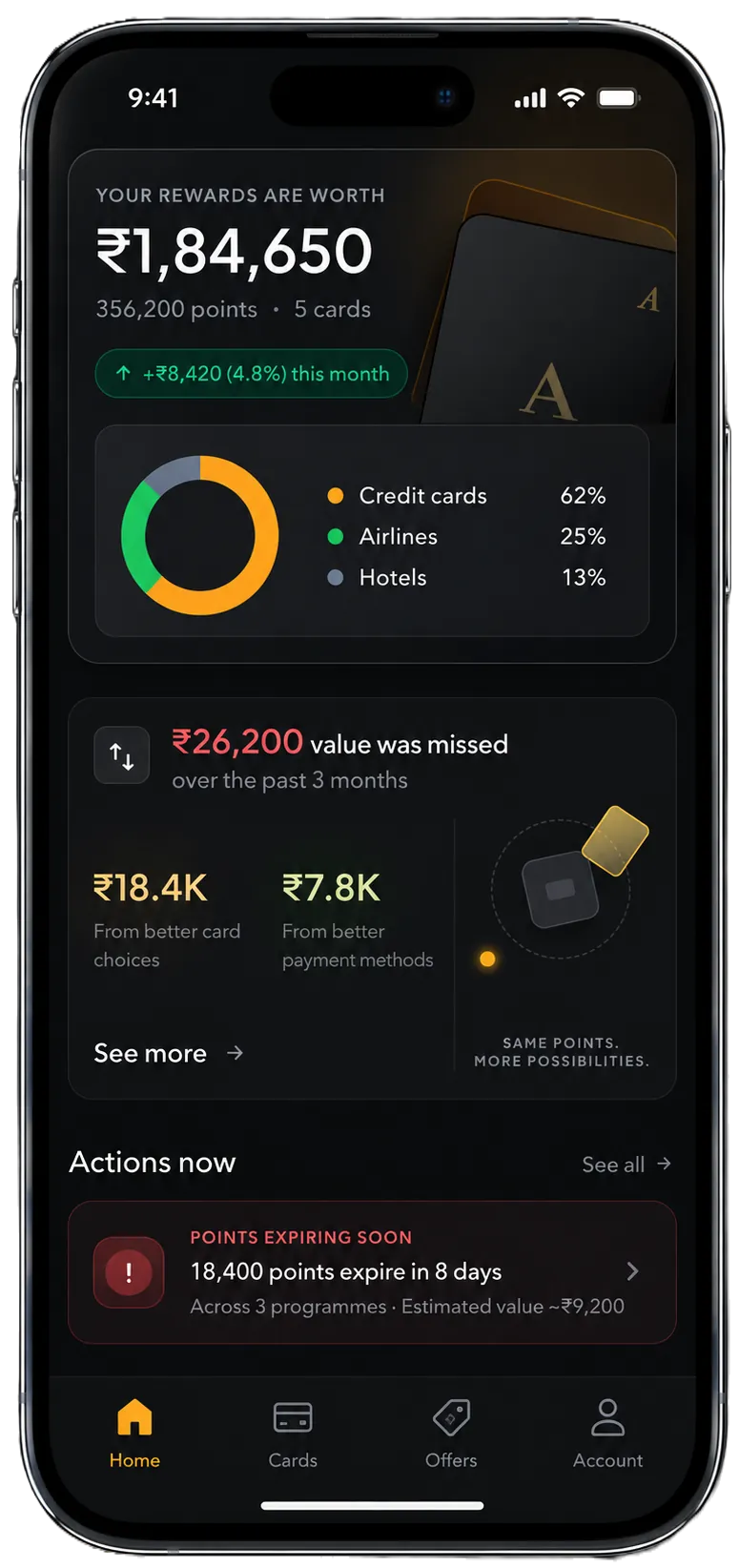 Back to the Points app home screen showing your total rewards wallet value